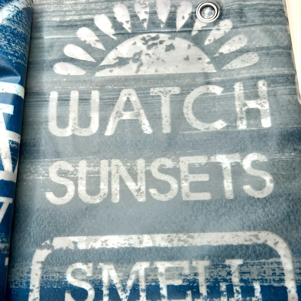 Ocean Rules Blue Peva Shower Curtain Metal Grommets Ombré Sunset Relax Beach